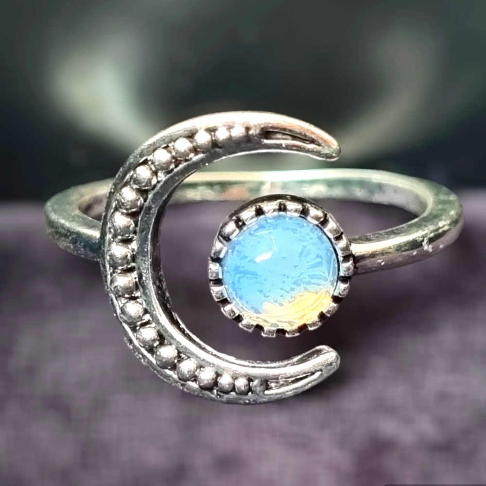 Celestial Moon & Stone Silver-Toned Cuff Ring - Picture 1 of 2